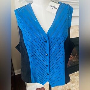 🆕 2X Bob Mackie Wearable Art Vest sequins embellished black/blue